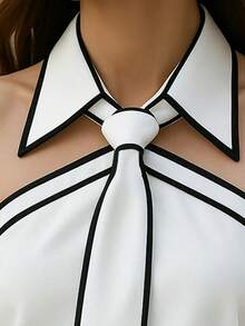 Damen Schleifenkragen Design modisch elegantes Trägertop mit Kaschmirausschnitt Casual Weiß - Weiss - Übersicht 4