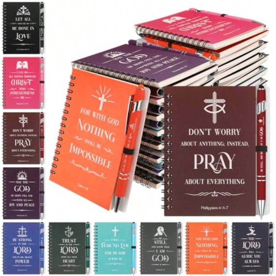 30 Sets Christian Gift Bulk Spiral Bible Notebooks For Note Taking Verse Bible Pens Inspirational Scripture Prayer Christian Study Journals Women Men Religious Gifts For Church - Varies Refer to Product Images - View 1