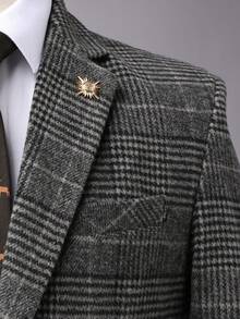 Latest Men's Fashion Style Suit Set, Business And Leisure Slim Fit Two-Piece Set, Four Season Style, Banquet And Travel, Business And Leisure Suit Two-Piece Set - Dark Gray Plaid - View 3
