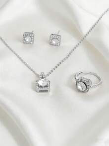 Vintage Luxurious Romantic French Style Sweet Elegant Square Jewelry Set (Based On Actual Product) - Silver - View 4
