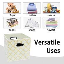 Black Foldable Storage Cubes Bins , Fabric Storage Box Cubes Organizer Baskets With Dual Handles For Home Organizer Creamy-White Gold - 奶油白金 - 查看 4