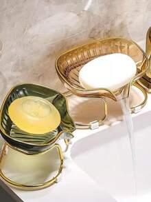 Luxury Acrylic Sink Soap Dish With Self-Draining Metal Holder For Bathroom And Washbasin - Cor Aleatória - Ver 2