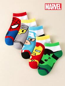 Marvel 1/5/10 Pares Conjunto de Meias, Meias Infantis com Estampa do Homem-Aranha, Homem de Ferro, Thor, Meias com Babado, Meias Listradas de Cano Médio, Meias Curtas para Meninas, Meias Curtas para Meninos, Meias Tornozelo Macias e Respiráveis - Multicolorido - Visão 5