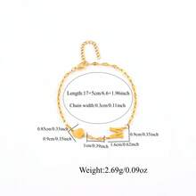 1 pieza Pulsera de cadena de labios de acero inoxidable dorado con inicial en forma de corazón, para mujer