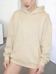 DOUCIU Solid Color Sweatshirt, Fashionable Sheer Sweatshirt, Casual Streetwear - Apricot - View 3