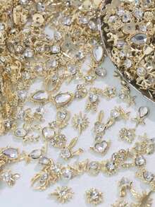 30pcs/50pcs 3D Golden Nail Art Decorations, Suitable For Acrylic Nails, Mixed Styles, Rhinestone Nail Jewelry, Metallic Nail Pearls, Shiny Zirconia Nail Diamonds, Alloy Nail Art Accessories, Pearl Nail Gems, Cute Nail Design Charms - White - View 4