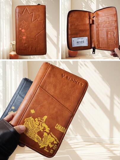 New RFID Anti-Magnetic Wallet, Zipper Passport Holder, Multi-Functional Passport Wallet, Ticket Storage Pouch - Brown Passport Cover Passport Case For Travel Lightweight Waterproof Travel Must Haves Cruise Essential Vacation Essentials For Men Women Travel Essential Holiday Essential Back To School