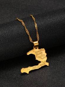 1pc Fashionable Personalized Map Pendant, 18K Gold Plated Copper, Suitable As Gift For Family, Friends, Lover, And Daily Wear - Yellow Gold - View 19