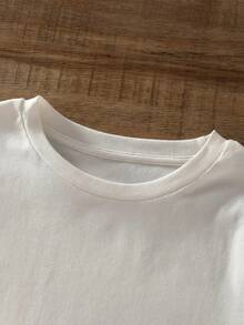 Spring Clothes Women's Clothing, Ladies Plus Size T-Shirt Black Rose Print - Casual Short Sleeve Round Neck Top, Medium Stretch Fabric, All-Season Com - 白色 - 查看 3