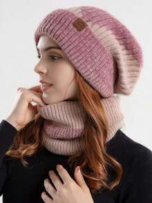 冬季帽子围巾套装 - 双色加厚针织护耳帽，可爱百搭，助您在秋冬季节脱颖而出，情人节礼物 - 秋冬帽子圍脖組合 - 查看 5