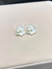 1 件时尚 3D 釉面花朵耳钉，简约设计时尚耳环配件，百搭而优雅 - 金色 - 查看 7