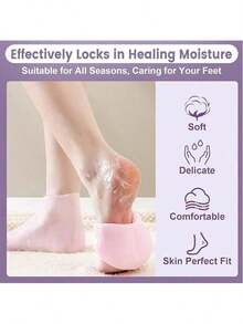 1 Pair Of Silicone Moisturizing Socks - High Elastic Aloe Soothing Anti Slip Gel Heel, Night Home Foot Care, Softening And Moisturizing, No Shoes To Wear, Soft Texture, Women's Moisturizing Anti Crack Sole Socks, For Dry Heels - Foot Care 1GPU - Hồng - Xem 2