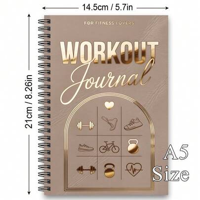 1pc Weight Loss Spiral Notebook, Journal, Tracking Your Health And Fitness With Golden Frame On Leather-Like Background