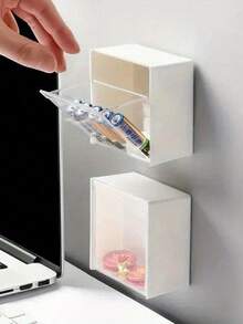 2/1 件装壁挂式棉签收纳盒 - 大容量牙线收纳盒 - 无缝悬挂式收纳盒 - 浴室配件 - 带盖收纳盒 - 多功能收纳盒 - 适用于收纳牙线、牙签、发圈、橡皮筋、胶带、创可贴、口红等 - 卧室装饰 - 冬季新品