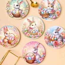 6件套复活节彩蛋和兔子木质杯垫套装 - 耐热、防滑、耐高温餐垫，适合家庭、办公室和主题派对礼品 - 6 - 查看 4