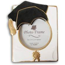 Porcelain Graduation Photo Frame With Mortarboard Accent - Holds 3.75x 3.75 Inch Photo - trắng - Xem 3
