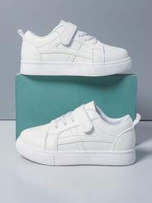 儿童时尚简约魔术贴校园休闲运动鞋，春秋季 - 白色 - 查看 5