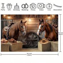 1 Western Cowboy Theme Party Banner Featuring A Saddle Horse, Hay Bale And Cowboy Hat Design - Perfect For Birthday Decorations, Photo Booth Backdrops, Cake Table Arrangements And Theme Party Accessories. Create A Authentic Western Atmosphere With These Cowboy Accessories, Ideal For Decorating Both Outdoor Gardens And Indoor Living Rooms. - Multicolor - View 6
