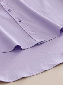 Minimalist Lapel Long Sleeve Loose Women's Shacket, Featuring Shirt Collar And Asymmetric Hem Design Spring - Light Purple - View 9