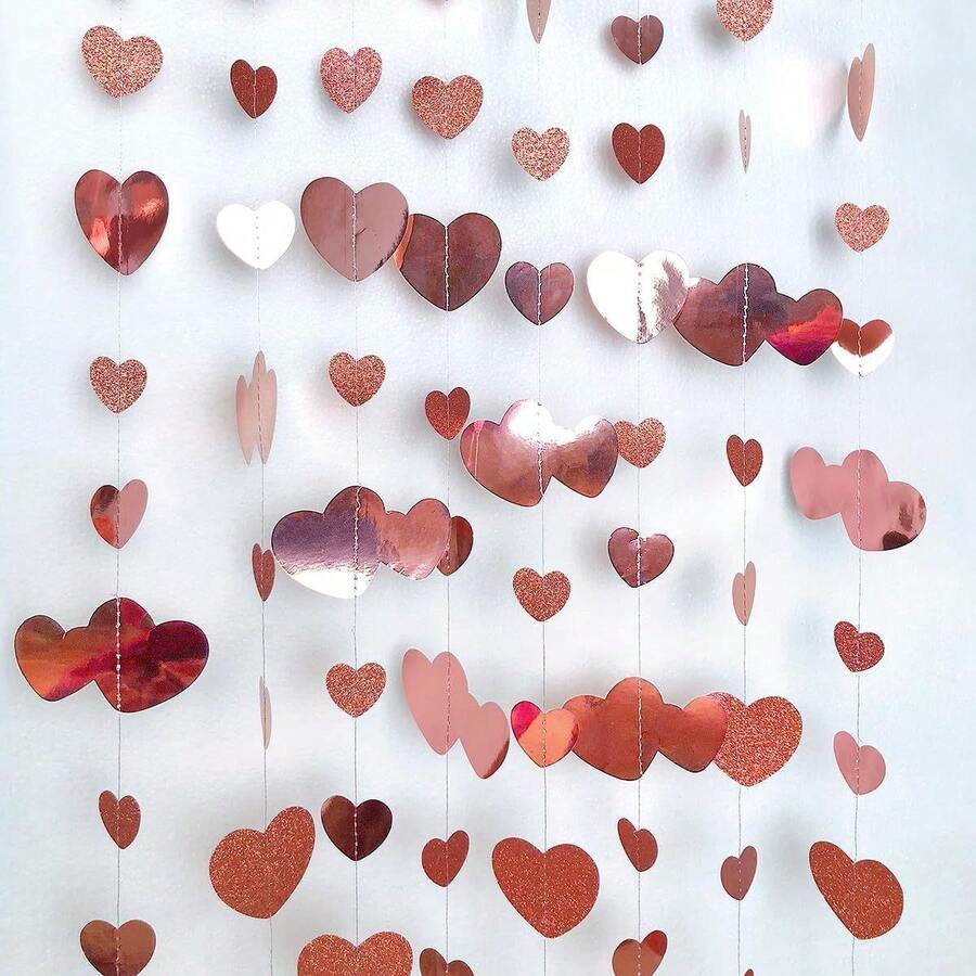 4m Long Heart Decoration Hanging Ornament Heart-Shaped Pendant Valentine's Day Party Garland Wedding Room Decoration Garland Wall Hanging - 紅色 - 查看 1