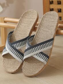 Men's Linen Slippers, Simple & Versatile, Quiet Indoor Slippers - Blue - View 4