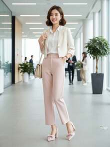 1 Pair Bow Hollow Out Sandals, New Pearl High Heel Pointed Toe Bridal Shoes, Suitable For Women, Wedding And Valentine's Day,Chunky Heels - Pink - View 9