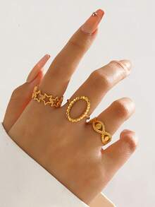 3pcs/Set Stainless Steel Fashionable Star & Eye Design Rings, Suitable For Women's Daily Wear And Parties