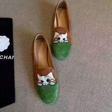 2025 Primavera Verano Nuevos Mocasines Bordados de Gato para Mujeres Simples Zapatos Planos Cómodos para Exteriores - Verde - Ver 4