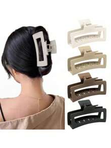 4个/1个 4.56英寸/11.6厘米 黑色、白色、棕色、卡其色方形塑料发夹，时尚百搭，优雅简约风格，适合日常、休闲、派对、通勤、度假、扎马尾、盘发、洗脸、化妆等场合，是女性时尚发饰和优雅发夹的理想之选。