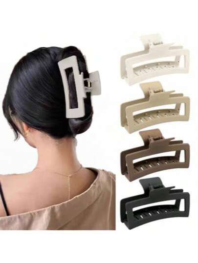 4个/1个 4.56英寸/11.6厘米 黑色、白色、棕色、卡其色方形塑料发夹，时尚百搭，优雅简约风格，适合日常、休闲、派对、通勤、度假、扎马尾、盘发、洗脸、化妆等场合，是女性时尚发饰和优雅发夹的理想之选。