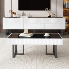 Modern, Minimalist Coffee Table And TV Furniture Combination, Storage Furniture Set In Black And White Stripes, Luxurious Living Room Furniture