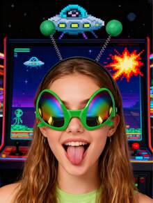 1套/6套外星人头箍和眼镜 - 火星天线头箍 - 闪光球头饰 - 太空主题服装 - 外星人服装配饰（银色和绿色），适合生日派对、外星人主题派对、万圣节、狂欢节、圣诞节、化妆派对、角色扮演和其他派对服装装饰 - 彩色 - 查看 11