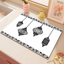 1件斋月灯笼图案吸水沥水垫，厨房装饰咖啡机垫，手工咖啡壶沥水垫，厨房地垫，餐桌垫，厨房台面餐具沥水垫，早餐垫，防滑耐热沥水垫，硅藻土沥水垫，遮盖污渍，超强吸水厨房垫，易清洁碗碟架垫，适用于厨房、餐桌、咖啡馆、酒吧、节日、派对、家居装饰、节日礼物 - 彩色 - 查看 5