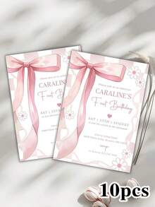 1 Customizable Bow Greeting Card (With Envelope) - Add Text, Photos Or Designs To Create Your Own Personalized Card. Pink Bow Birthday Invitation: Cute Girl Party, Can Be Customized As A Folding Birthday Card, Thank You Card, Or Wedding Invitation.