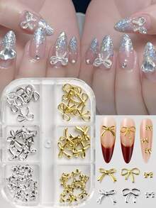 6个/盒 3D蝴蝶结美甲装饰，金属金银镂空公主风蝴蝶结，DIY婚礼/情人节美甲用品，适合居家/美甲沙龙/节日美甲 - 彩色 - 查看 2