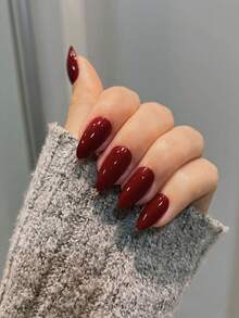 30 piezas de pegatinas de uñas en color rojo vino brillante con punta, de tamaño mediano para un ajuste perfecto, de material acrílico, que incluye 1 pieza de gel de gelatina y 1 lima de uñas. Este set de pegatinas de uñas de color púrpura-rojo de estilo de Oriente Medio es adecuado para que las mujeres y las niñas lo usen para el uso diario, el trabajo, el estudio y las fiestas. Suministros para uñas - Multicolor - Ver 2