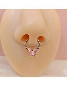 1个16G鼻中隔环，不锈钢黄铜CZ立方氧化锆耳骨耳廓耳屏耳环鼻环铰链式节段卡扣穿刺饰品