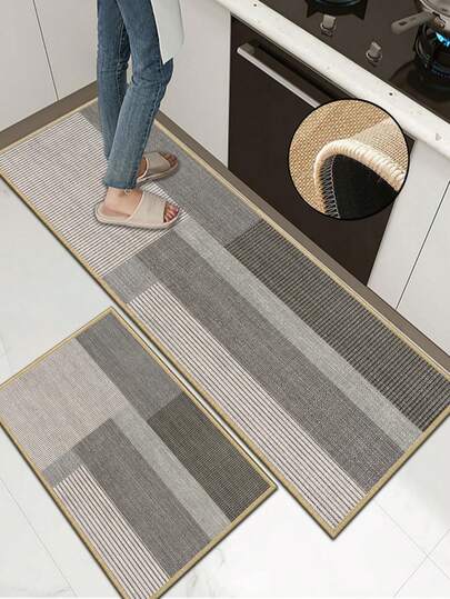 1pc Soft Rubber Linen Kitchen Mat, 3.5mm Thick Kitchen Rug, Minimalist Modern Style Kitchen Absorbent Mat Large Carpet, Edged Carpet To Prevent Peeling, Water-Absorbent And Easy To Clean Mat, Linen Surface, Sponge Middle Layer, Rubber Bottom, Suitable For Kitchen Rugs, Kitchen Decor, Wedding Decor, Home Decor, Bathroom Mat, Entryway Mat, Laundry Room Mat, Hallway Carpet, Living Room Mat, Etc.