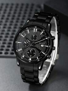 这款四件套腕表套装包含一块多功能石英表、一条黑色链式手链、一条银色项链和一枚男士戒指。时尚的套装采用全黑设计，搭配金属链条元素，散发出酷炫时尚的魅力。适合各种场合，例如圣诞派对、新年聚会和日常出行。 - 黑色 - 查看 21