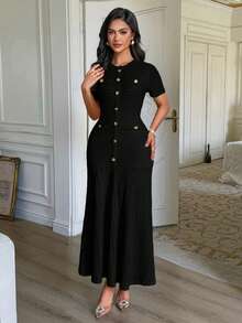 Áo nữ Unadoll cổ tròn tay ngắn phối túi giả và cúc trang trí, chất liệu vải thanh lịch, thích hợp cho các buổi hẹn hò, đi chơi, sinh nhật, tiệc tùng, du lịch, ngày Valentine và các dịp khác. Màu đen, thích hợp cho mùa hè. - màu đen - Xem 7