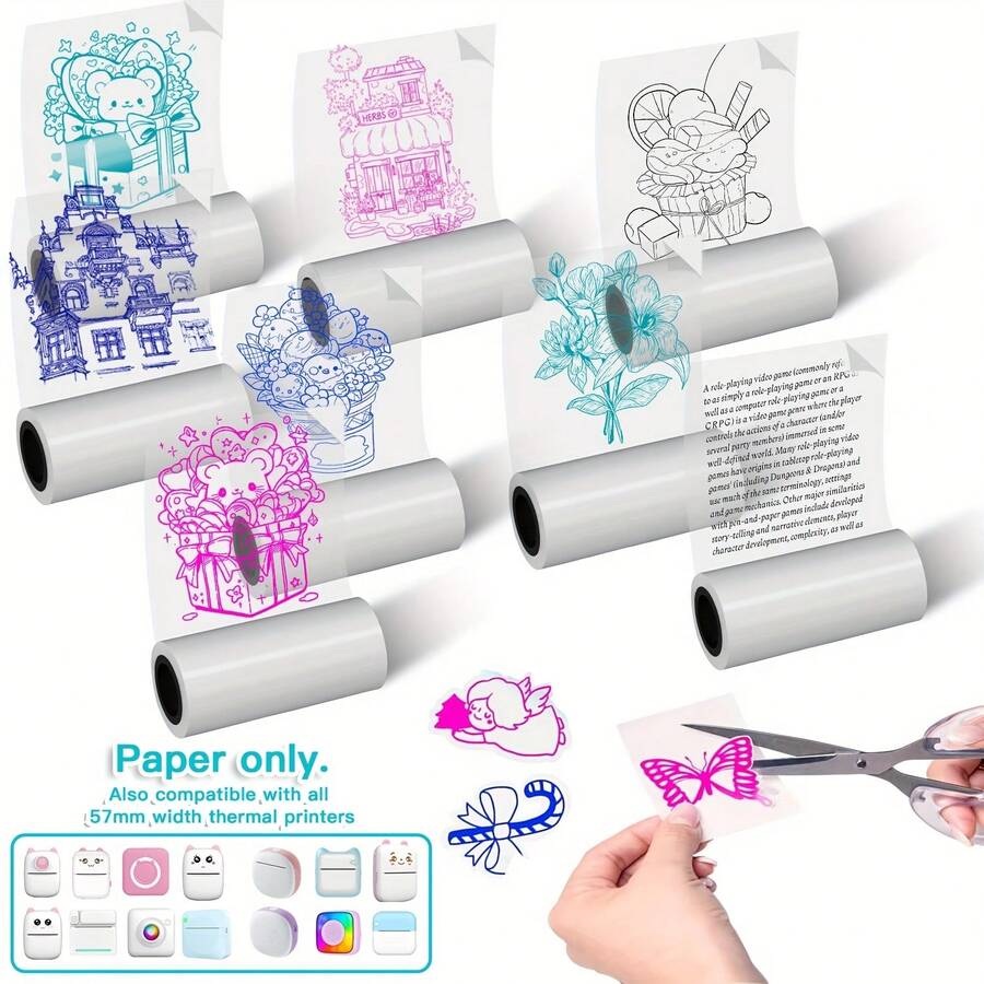 57mm Color On Transparent Glossy Thermal Sticker Photo Notes Suit For T02 M03 M04 Peripage A6 Paperang
