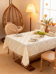 1pc European Style Cutwork Tablecloth, Beige Four-Leaf Clover Tablecloth, Dining Table Cloth, Decor For Dining Room, Bedside Cabinet Cover, Tassel Decor, Home Decor, Dining Table Matching, Suitable For Home Kitchen Dining Room, Gatherings, Dinner Parties, Holidays, Hotels, Indoor & Outdoor Use, Spring & Summer Decor - Beige Four-leaf Clover - View 9