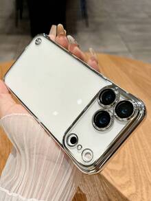 Luxury Electroplated Glitter Transparent Stand Phone Case, Compatible With IPhone 17 Pro Max, 17 Pro, 17, 16 Pro Max, 16 Pro, 16, 16, 15 Pro Max, 15 Pro Max, 15 Pro, 15 Pro Max, 14 Pro, 13 Pro Max, 12 Pro Max, 11, Fashionable Electroplated Transparent Camera Protection Back Cover - Silver - View 3