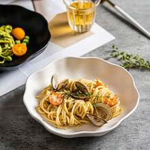 Black Matt Glazed Ceramic Dinnerware Wholesale, High-End Creative Rim Salad Plate, Western Dinner Plate - Black - View 7