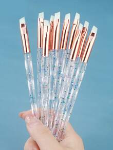 1/2/5/10支装扁平斜角眼线刷，钻石闪粉手柄，柔软纤细斜角合成刷毛，精准眉刷，适用于眉粉、眉胶、眼线笔 - 彩色 - 查看 2