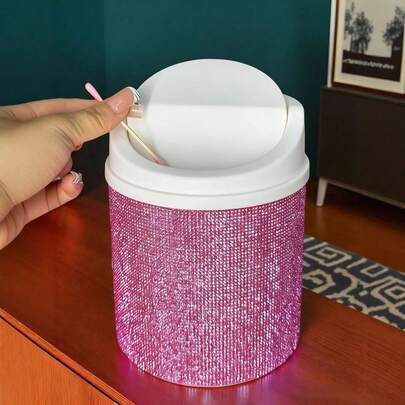 Multi-Compartment Makeup Brush Holder, Desktop Organizer Storage Cup, Multi-Function Storage Tube With Shiny Rhinestone Lid Trash Can, Suitable For Home, Office, Vanity, Bedroom, Bathroom