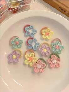 10 chiếc dây buộc tóc mềm mại thêu hoa cho bé gái, dây buộc tóc mini dễ thương, nhẹ nhàng cho tóc. - Nhiều màu - Xem 9