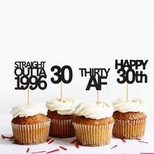 Creative Black "Straight Outta 1996 1986 1976" Cupcake Toppers, Happy 30th 40th 50th 30 Birthday Party Cake Decorations