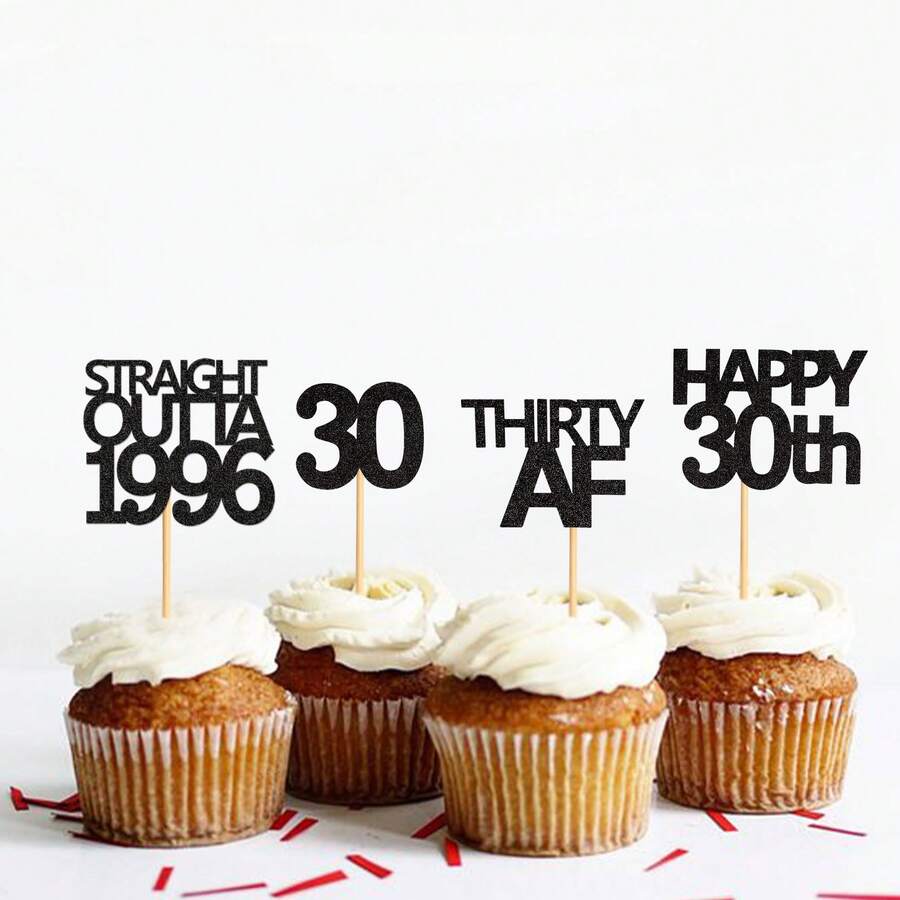 Creative Black "Straight Outta 1996 1986 1976" Cupcake Toppers, Happy 30th 40th 50th 30 Birthday Party Cake Decorations