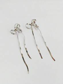 1对14K金长流苏链蝴蝶结夹式耳环，女士时尚垂坠流苏耳环，新娘婚礼配饰，母亲节，情人节，圣诞节时尚珠宝礼物